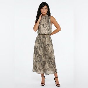 NWT Allison Joy from Evereve high-neck snakeskin smocked waist Macy dress.